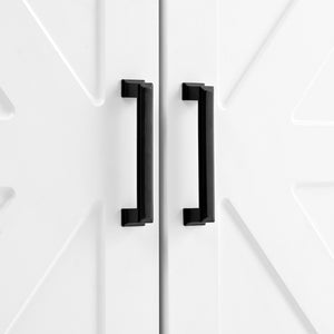 English Elm On-Trend Farmhouse 4-In-1 Hall Tree With Movable Bench, 7 Hooks, Shoe Storage & Barn Doors, White N721P205788K-GIGA