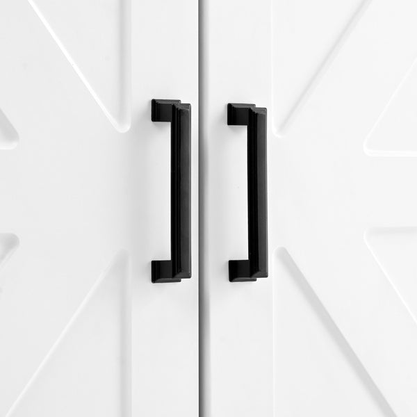 English Elm On-Trend Farmhouse 4-In-1 Hall Tree With Movable Bench, 7 Hooks, Shoe Storage & Barn Doors, White N721P205788K-GIGA