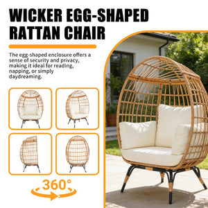 English Elm Wicker Egg Chair Outdoor Pe Rattan Cocoon Lounge with Cushions Steel Frame Patio T5880P492183