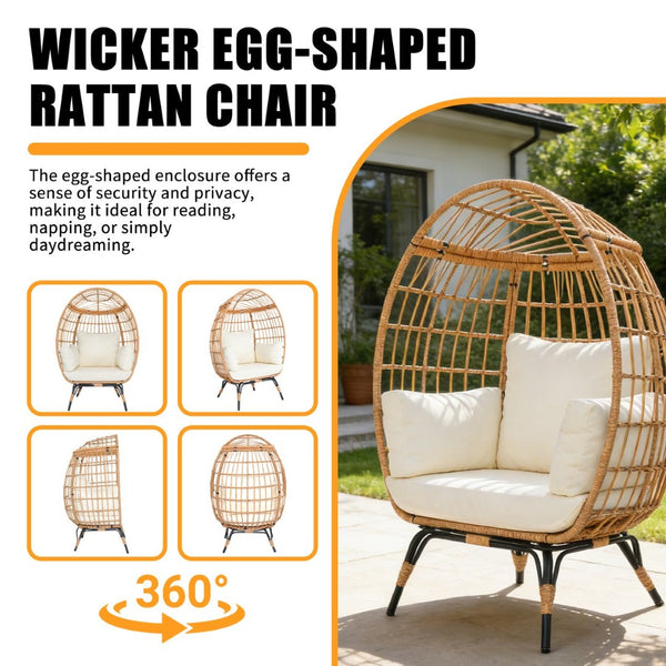 English Elm Wicker Egg Chair Outdoor Pe Rattan Cocoon Lounge with Cushions Steel Frame Patio T5880P492183