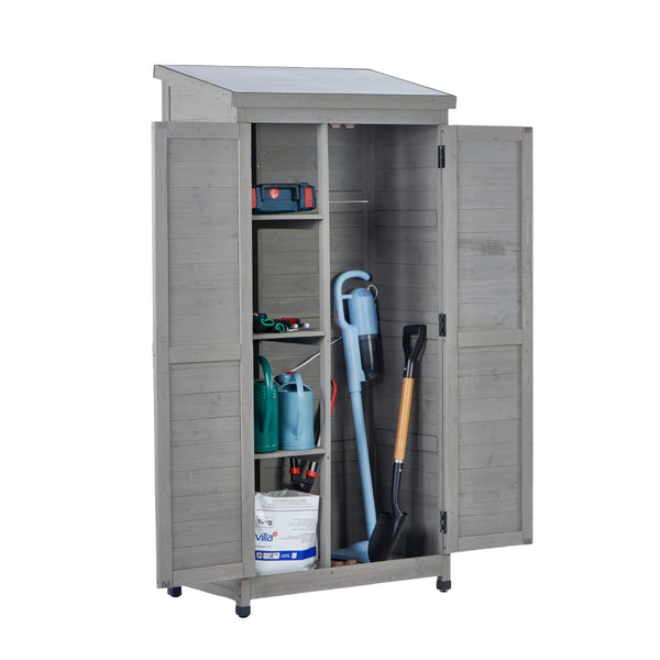 English Elm Outdoor Cedar Wood Vertical Storage Shed with Metal Roof for Garden Tools W2640P262538