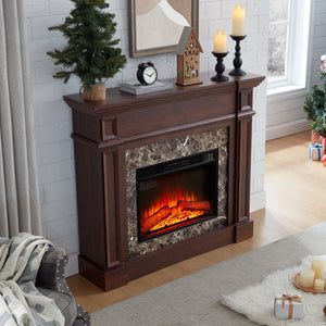 English Elm Electric Fireplace With Remote Control - Realistic 3D Flame & Stacked Stone Mantel, Cherry Finish W1758S00032