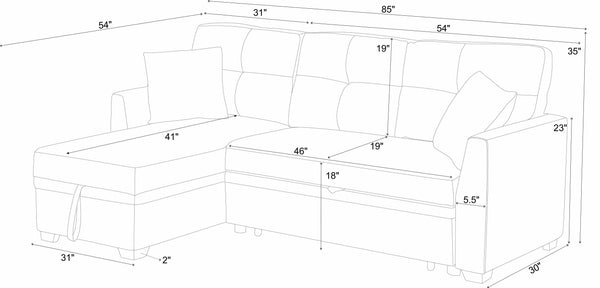 English Elm Pull-out Sofa Bed with Hidden Chaise Storage, Tufted Polyester Cushions, Compact Convertible Sleeper for Small Spaces Gray B355S00002
