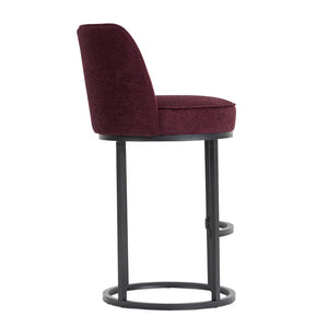 English Elm Counter Height Barstools Set of 2 Linen Upholstered Barrel Seat with Iron Legs Wine Red W395P410434