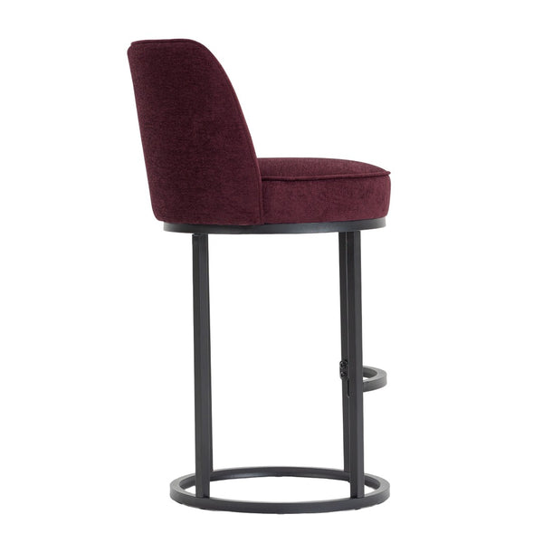English Elm Counter Height Barstools Set of 2 Linen Upholstered Barrel Seat with Iron Legs Wine Red W395P410434