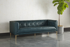 Sunpan Westin Sofa - Timeless Elegance with Diamond Tufting and Antique Brass Feet for Stylish Living Spaces Vintage Peacock Leather