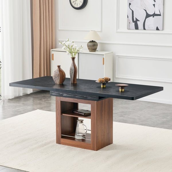 English Elm An Extendable Mdf Dining Table with Open Shelf Storage Seats up to Eight Black,Walnut W1151S04668