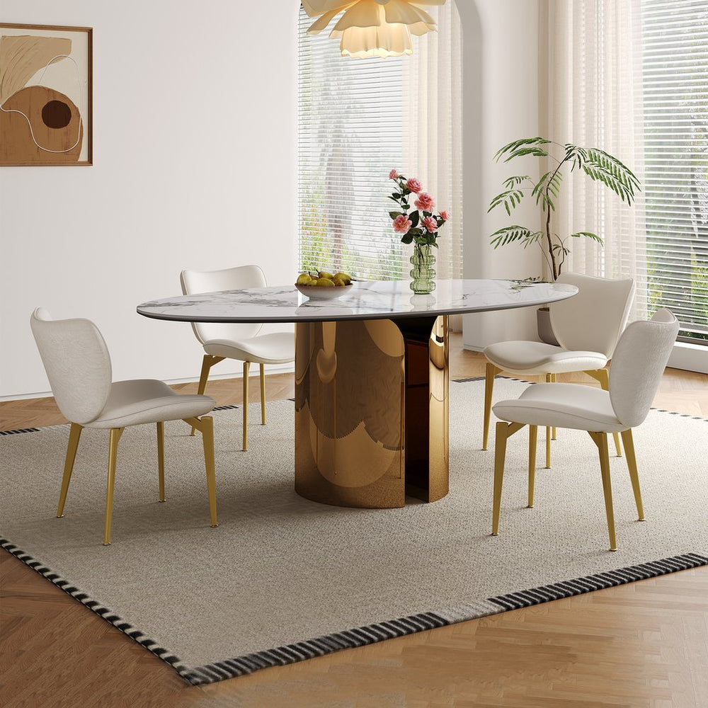 English Elm 70.9-Inch Sintered Stone Oval Dining Table With Copper Base – Modern, Sturdy, Family-Friendly Design! W509S00150