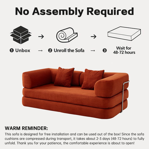 English Elm Floor Floor Couch Convertible 5-in-1 Corduroy Sofa Bed with Pillow-to-Blanket, Reinforced Frame Red W3565P354958