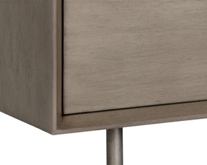 Sunpan EMERY Nightstand - Handcrafted Antique Silver Accents with Ash Grey Finish & Soft-Closing Drawers 104099