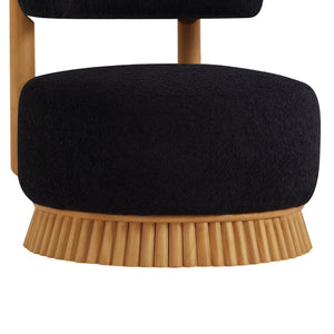 English Elm Modern Boucle Armless Accent Chair Thatched Wood Base Cozy Reading Seat for Any Room Black N760P369286B