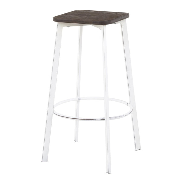 English Elm Square Barstools Industrial White Metal Bamboo Seat Kitchen Island Set of 2 B202P471216