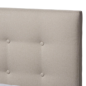 Baxton Studio Baxton Studio Mid-Century Modern Light Beige Upholstered Platform Bed with Walnut Wood Frame Design King BBT6729-Light Beige-King