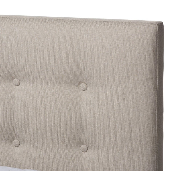 Baxton Studio Baxton Studio Mid-Century Modern Light Beige Upholstered Platform Bed with Walnut Wood Frame Design King BBT6729-Light Beige-King