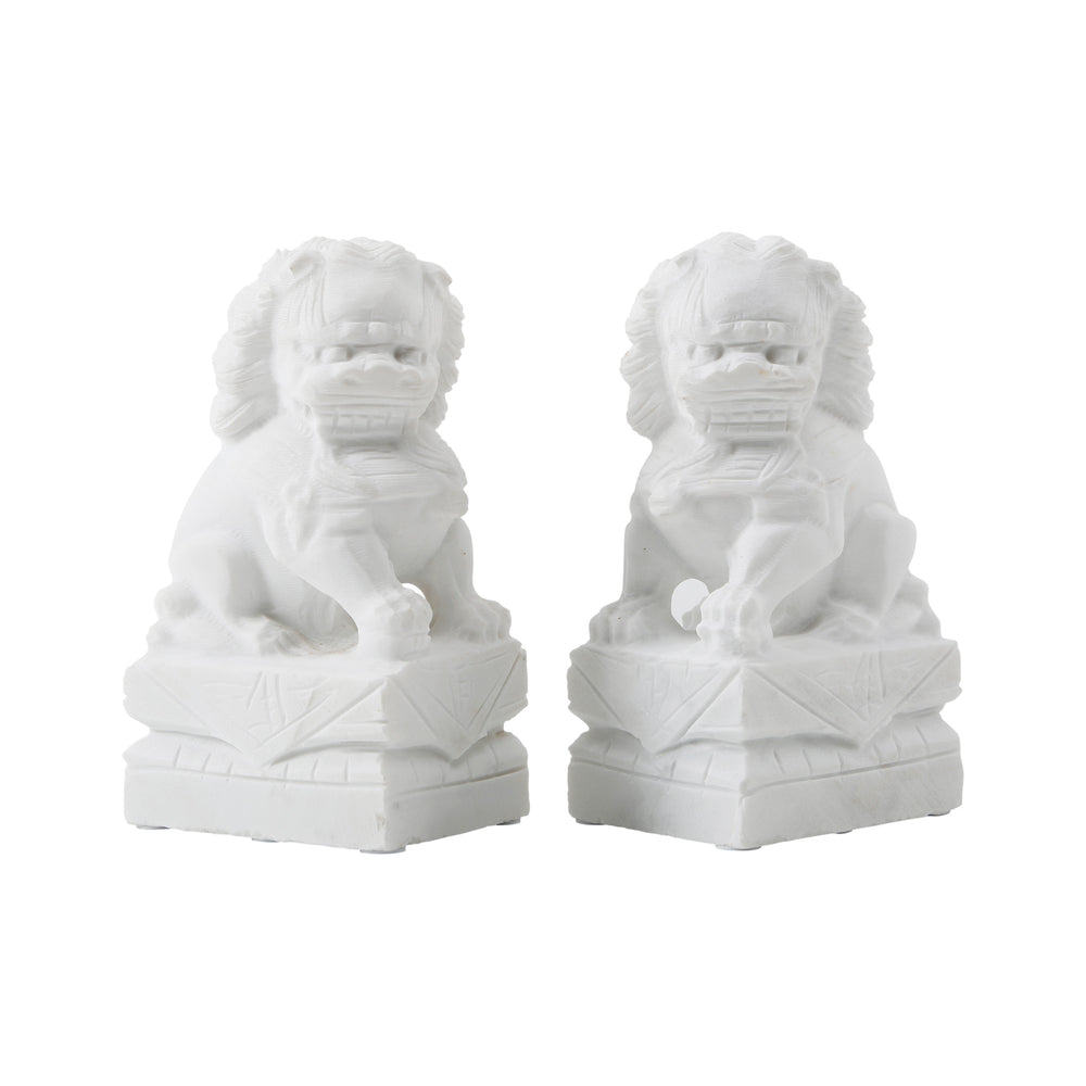 Lilys 8" Pair Of White Marble Guardian Lion Medium 8170-M