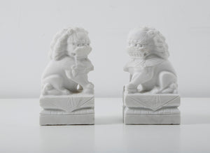 Lilys 8" Pair Of White Marble Guardian Lion Medium 8170-M