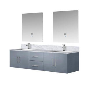 English Elm Dark Grey Double Bath Vanity 72 in with Carrara Marble Top, Chrome Faucet, 30in LED Mirrors, Durable Finish B2731S01045