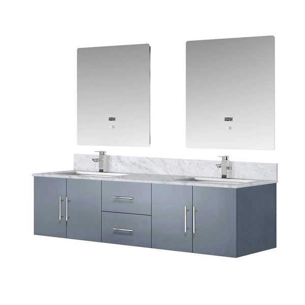 English Elm Dark Grey Double Bath Vanity 72 in with Carrara Marble Top, Chrome Faucet, 30in LED Mirrors, Durable Finish B2731S01045