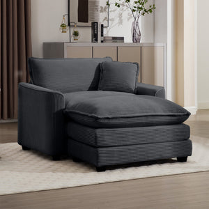 English Elm Comfortable Single Chair With Footstool & Pillow – Soft Grey Corduroy For Living Room & Bedroom Use W714S00703