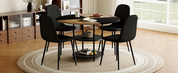 English Elm Table and Chair Set 47 Inch Round Mdf Spliced Top with Dual Tier Storage 4 Seats Black,Wood W1151S03334