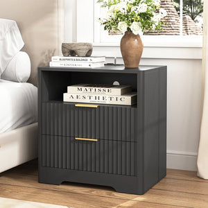 English Elm Nightstand Smart Bedside Table with Usb Charging Voice Light and Cabinet Storage W1321P399420