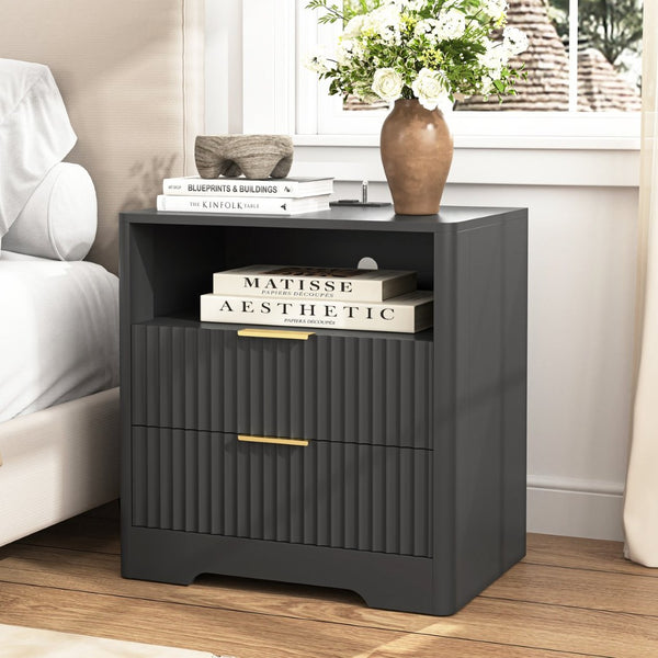 English Elm Nightstand Smart Bedside Table with Usb Charging Voice Light and Cabinet Storage W1321P399420