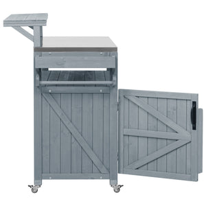 English Elm K&K 53.3" Outdoor Kitchen Island with 1.2" Stainless Top, Spacious Storage, Raised Shelf, Wheels Grey+Blue N707P250628G