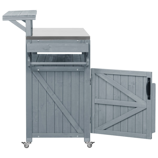 English Elm K&K 53.3" Outdoor Kitchen Island with 1.2" Stainless Top, Spacious Storage, Raised Shelf, Wheels Grey+Blue N707P250628G