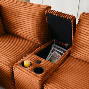 English Elm Modular Cloud Sectional Sofa with Corduroy Deep Seating Usb Ports and Storage Ottoman Orange W1117S00363