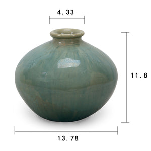 Lilys Approx 12" Blue Green Vintage Style Flat Round Vase (Finish Vary) 8172