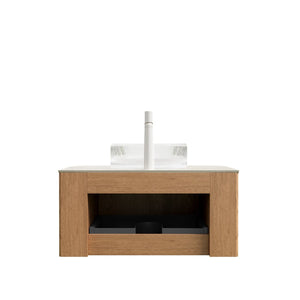 English Elm Muri Floating Bathroom Vanity Plywood Cabinet Sintered Stone Top Oak Drawer Beige,Natural Wood,Transparent W2615S00350