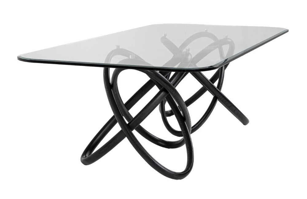 VIG Furniture Mason Sculptural Glass Dining Table With 94" Clear Tempered Top & Black Ash Spherical Base, Seats 8 VGCSDT-16092-BLK