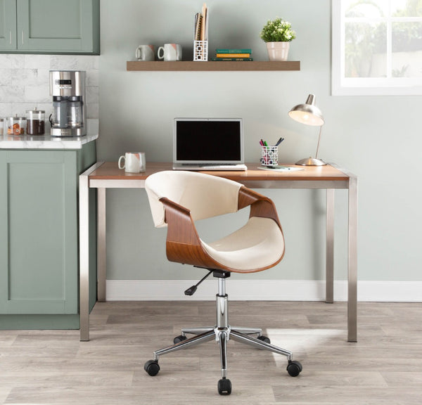 English Elm Office Chair Mid-century Modern Bentwood Walnut Frame Swivel Seat for Home Studio B202P474199