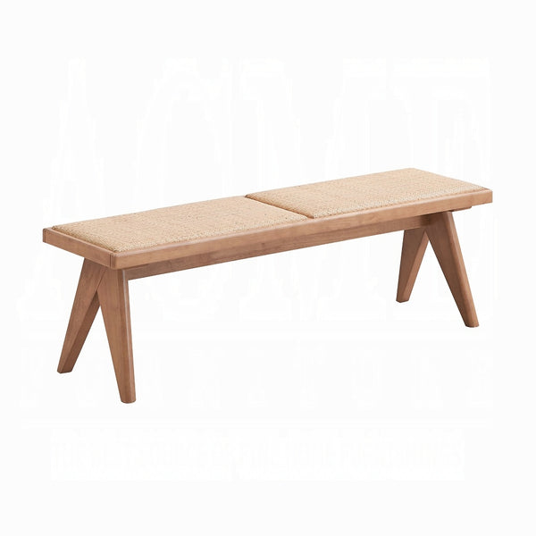 English Elm Casual Rattan Bench 51" Mid-Century Modern Backless Dining Seat Natural Finish Breathable Wood Elegance B2741P333531