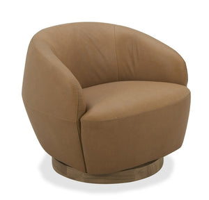 VIG Furniture Agatha Top-Grain Tan Leather Swivel Chair — Plush Rounded Silhouette, Solid Wood Base, Ready-To-Use VGKK-KF.A1203-TAN