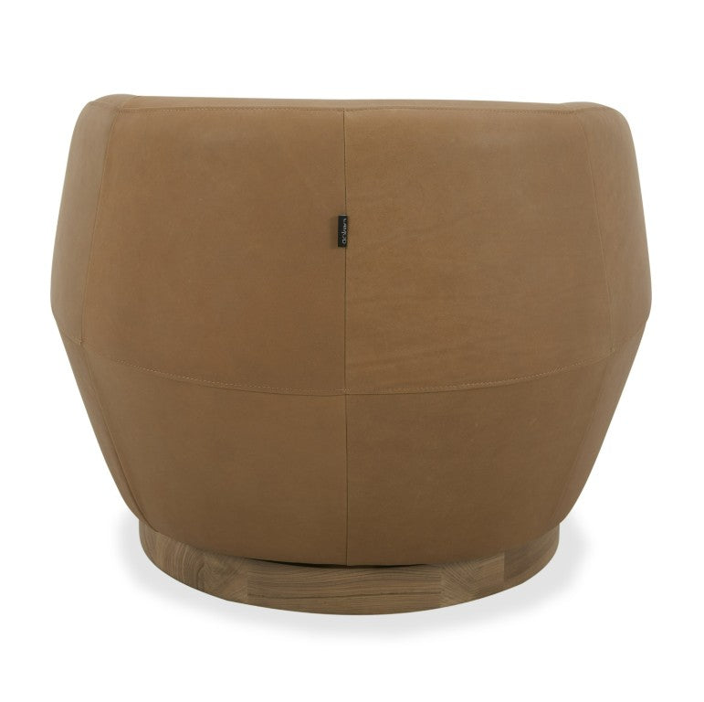 VIG Furniture Agatha Top-Grain Tan Leather Swivel Chair — Plush Rounded Silhouette, Solid Wood Base, Ready-To-Use VGKK-KF.A1203-TAN