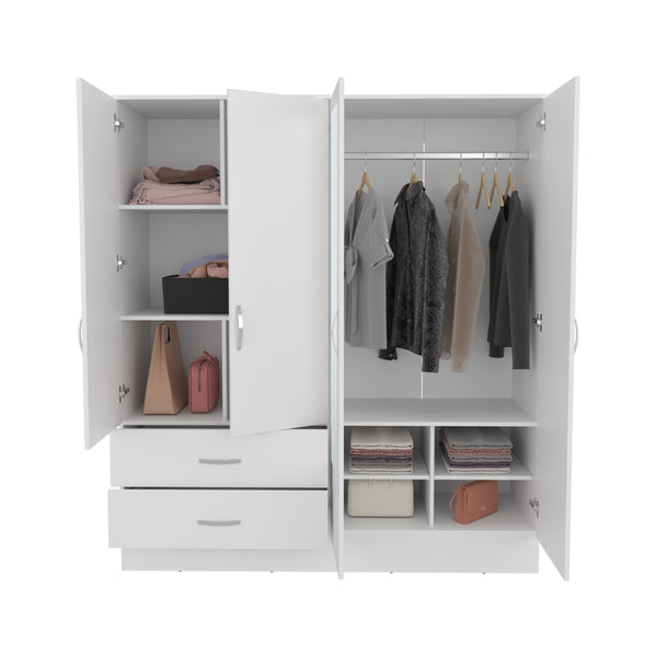 English Elm Armoire Ron White Mirrored Double Door Wardrobe with Drawers, Rods & Shelves – Space-Saving Quality B092S00295
