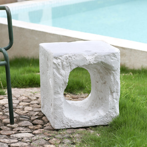 English Elm Christopher Knight Home® - Lyra Karst Cave-Inspired MGO Outdoor Side Table in White — Eco Fireproof UV-Resistant Sculptural Decor N775P300883W