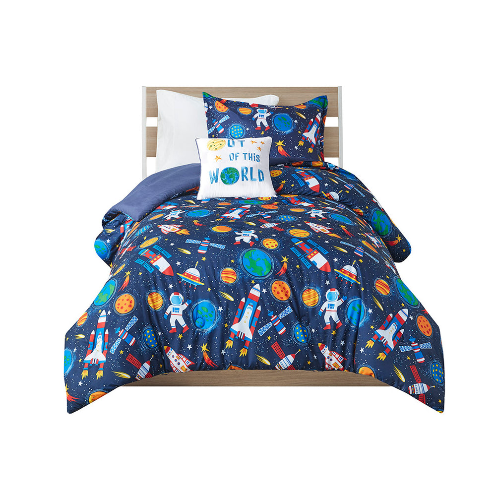 JLA Home Mi Zone Kids - Outer Mi Zone Kids Space Comforter Set with Plush Fill, Antimicrobial Finish, Playful Spaceship Print 86 L x 66 W x 1H MZK10-214
