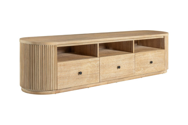 VIG Furniture Jacobson Modern Natural Acacia Tv Stand With Ribbed Panels, 78" Tv Support, 3 Drawers & Shelves VGWD-LYO-CST
