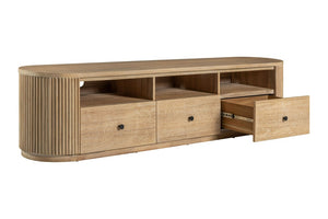 VIG Furniture Jacobson Modern Natural Acacia Tv Stand With Ribbed Panels, 78" Tv Support, 3 Drawers & Shelves VGWD-LYO-CST