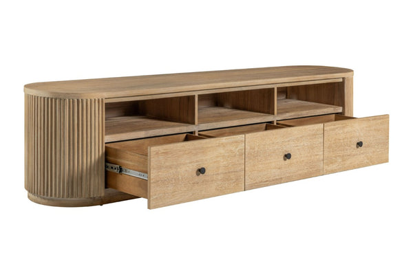 VIG Furniture Jacobson Modern Natural Acacia Tv Stand With Ribbed Panels, 78" Tv Support, 3 Drawers & Shelves VGWD-LYO-CST