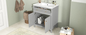 English Elm 30'' Modern Bathroom Vanity Set With Ceramic Sink, Soft-Close Doors, Grey Finish, Ample Storage Options N710P228367E