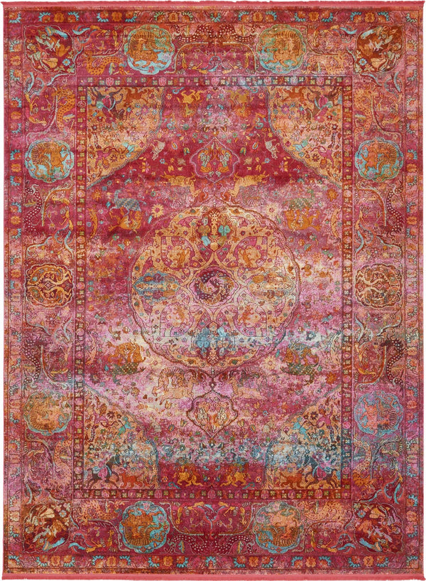 Unique Loom Baracoa Rumba Machine Made Border Rug Red, Brown/Ivory/Orange/Terracotta/Turquoise/Pink/Violet 10' 0" x 13' 1"