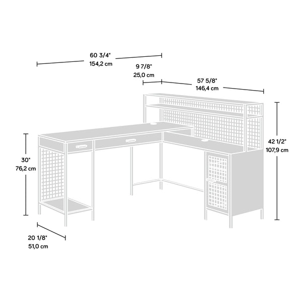 English Elm L-Shaped Desk With Durable Metal Frame And Efficient Storage, Perfect For Modern Home Offices B356P402608