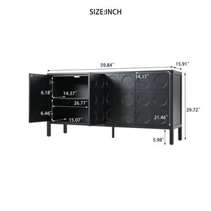 English Elm Stylish Geometric Circle Door Sideboard Cabinet with MDF Solid Wood Legs Adjustable Shelves Black W2696P256250