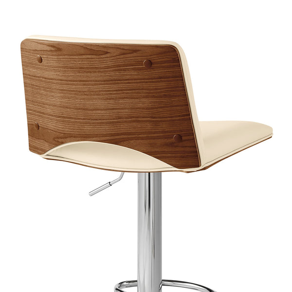 English Elm Xienna Adjustable Swivel Faux Leather Bar Stool with Walnut Back, Chrome Base, Ergonomic Comfort Cream B2736P268607