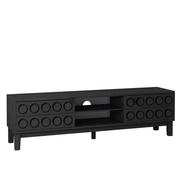 English Elm Modern Mid-Century Media Console with 4 Drawers and Concealed Cable Management, Stylish TV Stand Up to 75" Black+ Gray W757P305594