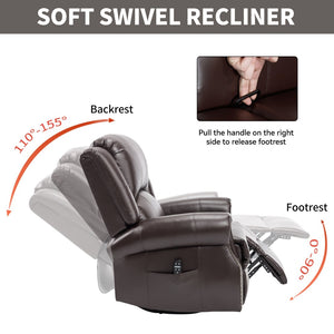 English Elm Heat Massage Rocker Swivel Recliner Chair with Lumbar Relief Nodes for Living Room Brown W3224S00031