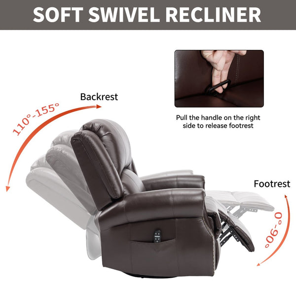 English Elm Heat Massage Rocker Swivel Recliner Chair with Lumbar Relief Nodes for Living Room Brown W3224S00031